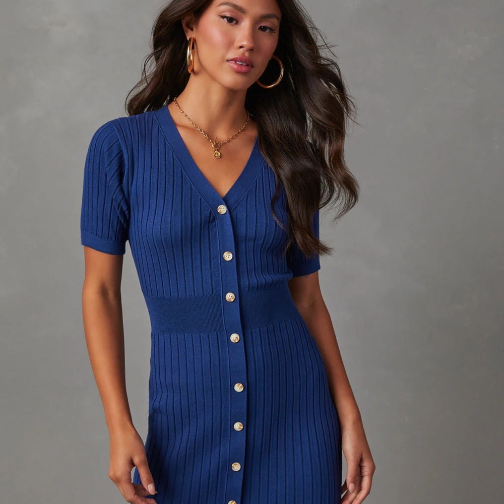 New Jourdan Short Sleeve Button Front Sweater Dress